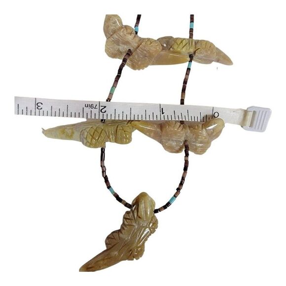 22" Vtg Southwest Carved Horned Toad Lizard Fetish Necklace Zuni Turquoise Bead - Picture 7 of 7